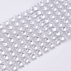 8列プラスチックダイヤモンドメッシュラップロール  ラインストーンクリスタルリボン  ケーキの結婚式の装飾  銀  40x1mm  約10ヤード/ロール（9メートル/ロール）&nbsp;LS-OCOR-WH0048-01B-4cm