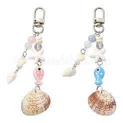 Handmade Porcelain & Natural White Jade & Natural Shell & Glass Pendant Decorations&nbsp;HJEW-YW00516-01
