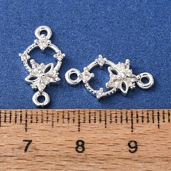 真鍮舗装クリアキュービックジルコニアコネクタチャーム  花のリンク  925銀メッキ  17x9x2.5mm  穴：1.2mm&nbsp;CU-CBAEC99-10S