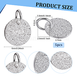 5Pcs 925 Sterling Silver Textured Flat Round Charms with Jump Rings&nbsp;STER-BC0003-98S