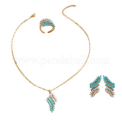 Leaf Resin Pendant Necklaces & Stud Earrings & Cuff Rings Sets for Women&nbsp;FS-WG0A225-01