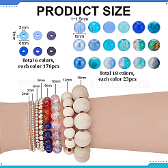 DIYブレスレット作成キット  手作りのポリマー粘土ビーズやガラスビーズを含む  ディスク＆ラウンド  ミックスカラー  6~9x1~9mm  穴：1~2mm&nbsp;DIY-PH0035-84