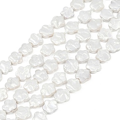電気メッキシェルパールビーズ連売り  花  パールカラーの  ホワイト  10x10x3mm  穴：0.8mm  約37個/連  15.20''（38.6センチメートル）&nbsp;BSHE-Z009-07-01