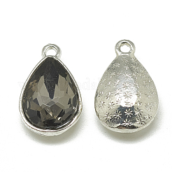 合金ガラスチャーム  多面カット  ティアドロップ  プラチナ  グレー  14.5x9x5mm  穴：1.5mm&nbsp;PALLOY-T028-7x10mm-03