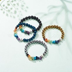 Natural & Synthetic Gemstone Chips Stretch Bracelet with Alloy Cross&nbsp;BJEW-JB08583