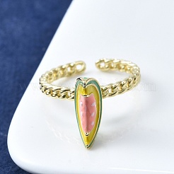Brass Enamel Open Cuff Rings for Women&nbsp;RJEW-F179-08G-03