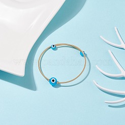 ランプワーク ラウンド イービルアイ ビーズ カフ バングル  女性のための金メッキ銅トルクバングル  ディープスカイブルー  内径：2-1/4インチ（5.6cm）&nbsp;BJEW-JB08333-02