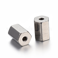 変色しにくい201ステンレススチールビーズ  六角  ステンレス鋼色  8x5.5x5.5mm  穴：1.6mm&nbsp;LS-STAS-P223-10P