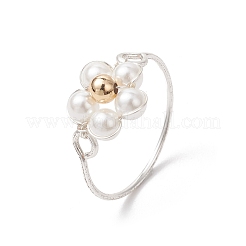 女性用シェルパール指輪  花  環境に優しい銅線付き  銀  10.5mm  内径：19mm&nbsp;RJEW-JR00923-01