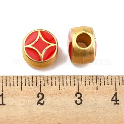 CCBプラスチックヨーロピアンビーズ  大穴ビーズ  エナメルスタイル  フラットラウンド  レッド  10x7mm  穴：4mm&nbsp;CCB-P015-01G-02