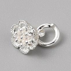 真鍮製チャーム  丸カン付き  銀  花  8x8x8mm  穴：4mm&nbsp;FIND-WH0159-63S-15