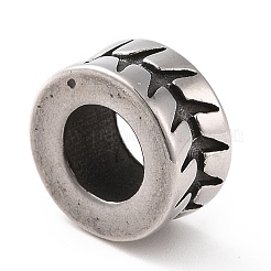304ステンレススチールヨーロピアンビーズ  大穴ビーズ  フィッシュボーン付きコラム  アンティークシルバー  5.5x10.5mm  穴：6mm&nbsp;STAS-M301-22AS