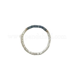 女性用天然シェルビーズストレッチブレスレット  コラム  アクアマリン  ホワイト  6-7/8インチ（17.5cm）&nbsp;LS-SH9239-1