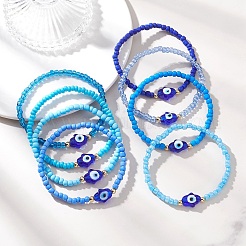8Pcs Glass Seed Beads & Lampwork Beaded Stretch Bracelets for Women&nbsp;BJEW-MZ00263