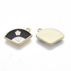 合金チャーム  エナメル  花の扇子  ライトゴールド  ブラック  10x15x1.5mm  穴：1.2mm&nbsp;LS-PALLOY-S177-77A