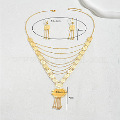 Brass Layered Coin with Rose Tassel Necklaces & Earrings Sets for Women&nbsp;TJ9776