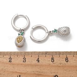 真鍮製キュービックジルコニアフープピアス  鉛フリー＆カドミウムフリー  プラチナ  パイナップル  29x8mm&nbsp;EJEW-Q015-02P-A