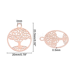 真鍮製透かしペンダント  命の木とフラットラウンド  ミックスカラー  23.5x20x0.5mm  穴：3mm  2色  20個/カラー  40個/箱&nbsp;KK-OC0001-10