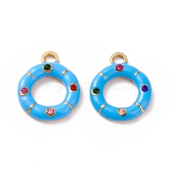 304ステンレススチールラインストーンペンダント  エナメル  ゴールドカラー  浮き輪チャーム  ミックスカラー  16x13x2.5mm  穴：2mm&nbsp;STAS-I670-07