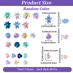 240 個 3 色不透明樹脂ビーズ  ABカラーメッキ  花  ミックスカラー  6~9.5x6.5~9.5x2.5mm  穴：1mm  80個/スタイル&nbsp;RESI-PA0001-16