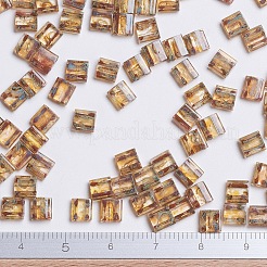 MIYUKIティラビーズ  日本製シードビーズ  2穴  （tl4501)透明ライトトパーズピカソ  5x5x1.9mm  穴：0.8mm  約590個/50g&nbsp;SEED-X0054-TL4501