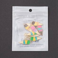 夏をテーマにした合金エナメルペンダント  アイスクリームのチャーム  黄金の開いた丸カンで  ミックスカラー  チャーム：26x10x1mm  穴：2mm  10個;縄跳び：20ゲージ  4x0.8mm  内径：2.4mm  10pc&nbsp;ENAM-YW0002-86G