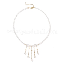 Round Natural Quartz Crystal & Glass Graduated Beaded Tassel Necklaces with Brass Cable Chains for Women&nbsp;NJEW-TA00236
