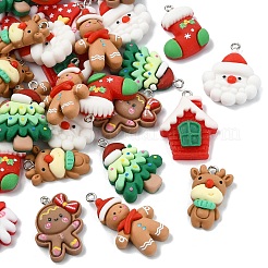40 個 8 スタイルのクリスマス不透明樹脂ペンダント  プラチナトーンの鉄ループ付き  混合図形  ミックスカラー  26~33x17~22x5.5~8mm  穴：2x2~3mm  5個/スタイル&nbsp;RESI-YW0005-54