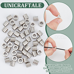 201ステンレススチールビーズ50個  スジ入りビーズ  コラム  ステンレス鋼色  6x6mm  穴：3.5mm&nbsp;STAS-UN0061-34
