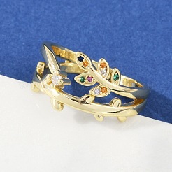 Brass Micro Pave Cubic Zirconia Cuff Rings for Women&nbsp;RJEW-S400-08G