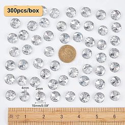 スプレー塗装アクリルボタン  多面カット  染めと未染色の混合  2穴  フラットラウンド  銀  15x4mm  穴：2mm  300個/箱&nbsp;TACR-OC0001-01