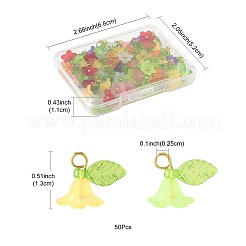 50個透明アクリルパーツ  ゴールデン真鍮パーツ  花  ミックスカラー  13mm  穴：2.5mm&nbsp;PALLOY-FS00043-06