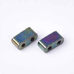 電気メッキ不透明ガラスシードビーズ  2穴  長方形  虹メッキ  4.5~5.5x2x2~2.5mm  穴：0.5~0.8mm&nbsp;SEED-S023-20B-05