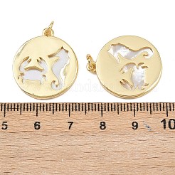 天然石シェルペンダント  真鍮製の中空フラットラウンドチャーム（丸カン付き）  18KGP本金メッキ  鉛フリー＆カドミウムフリー  長持ちメッキ  ラックめっき  貝殻色  混合図形  23x20.5x2mm  穴：3.4mm&nbsp;KK-L251-44G-B