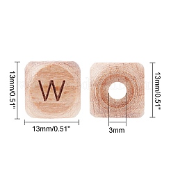 天然木のビーズ  文字付きのキューブ  正方形  シエナ  12x12x12mm  穴：3mm&nbsp;WOOD-WH0112-73B