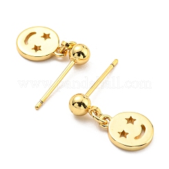 Rack Plating Brass Smiling Face Dangle Stud Earrings&nbsp;KK-C026-03G