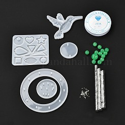 DIYハチドリ風鈴作りキット  シリコンモールド入り  アルミチューブ  アクリルビーズ、水晶の線  ホワイト  73個/セット&nbsp;DIY-P028-16
