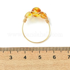 Natural Amber Beads Finger Rings&nbsp;RJEW-JR01039-02