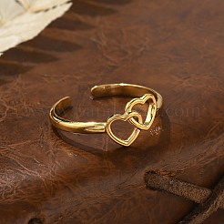 Heart 304 Stainless Steel Open Cuff Rings&nbsp;X-RJEW-R014-03G-01