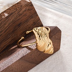 女性用304ステンレススチールカフリング  18KGP本金メッキ  シェル形状  内径：19.9mm&nbsp;LS-RJEW-F175-01G-04
