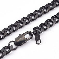 304ステンレススチールキューバチェーンネックレス  カニカン付き  電気泳動黒  21.85インチ（55.5cm）&nbsp;NJEW-JN03345
