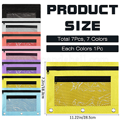 長方形のポリエステルメッシュペンバッグ  鉄のジッパー付き  学習用品  ミックスカラー  183x285x6.5mm  穴：9.5mm  7個/袋&nbsp;AJEW-CP0008-06C