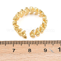 女性用真鍮カフリング  葉  長持ちメッキ  ラックめっき  18KGP本金メッキ  8mm  調整可能&nbsp;RJEW-Z113-06G