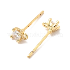 Brass Micro Pave Cubic Zirconia Stud Earring Findings&nbsp;KK-P215-01G