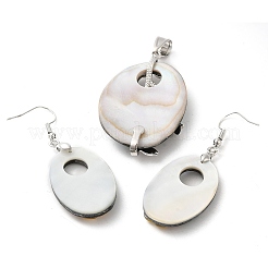 Natural Paua Shell Oval & White Shell Flower Jewelry Set&nbsp;SJEW-E051-02P