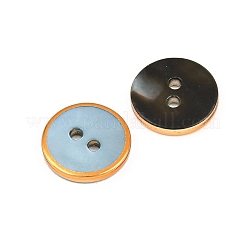 金色の縁取り、ナチュラルブラックのリップシェルボタン  2穴フラットラウンド  ライトブルー  11.5x2mm  穴：1.5mm&nbsp;SH-CBA0ED6-01D