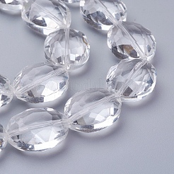 ガラスビーズ連売り  クリスタルビーズ連売り  多面カット  オーバル  透明  20x16x10mm  穴：1mm  約20個/連  15.7インチ&nbsp;X-GLAA-S003-20x11mm-14