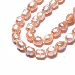 天然養殖淡水パールビーズ連売り  ライス  パールピンク  6.5~14.5x6~9mm  穴：0.8mm  約31~42個/連  14.09''~14.37''（35.8cm〜36.5cm）&nbsp;LS-PEAR-N012-06B