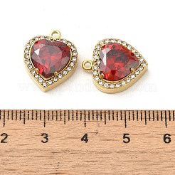 304ステンレスペンダント  ガラスとラインストーン付き  ハートチャーム  レッド  16x14x5.7mm  穴：1.4mm&nbsp;STAS-L022-081G-07