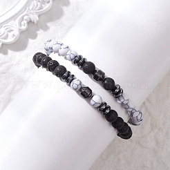 2Pcs Natural Lava Rock & Synthetic Howlite & Hematite Beaded Stretch Bracelets for Women Men&nbsp;BJEW-JB13436